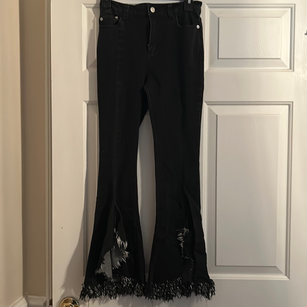 PEACE LOVE BLACK DENIUM FLARE BELL BOTTOM JEANS SIZE S